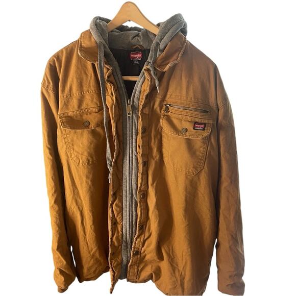 Wrangler Workwear Duck Canvas Hooded Quilted Chore Barn Coat, western Jacket, XL - Picture 6 of 11